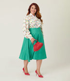 Unique Vintage Plus Size Green High Waist Vivien Swing Skirt - Unique Vintage - Womens, BOTTOMS, SKIRTS