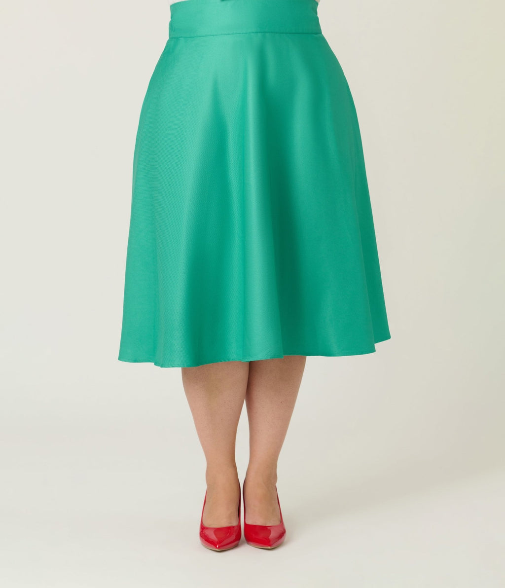 Unique Vintage Plus Size Green High Waist Vivien Swing Skirt - Unique Vintage - Womens, BOTTOMS, SKIRTS