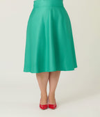 Unique Vintage Plus Size Green High Waist Vivien Swing Skirt - Unique Vintage - Womens, BOTTOMS, SKIRTS