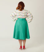 Unique Vintage Plus Size Green High Waist Vivien Swing Skirt - Unique Vintage - Womens, BOTTOMS, SKIRTS