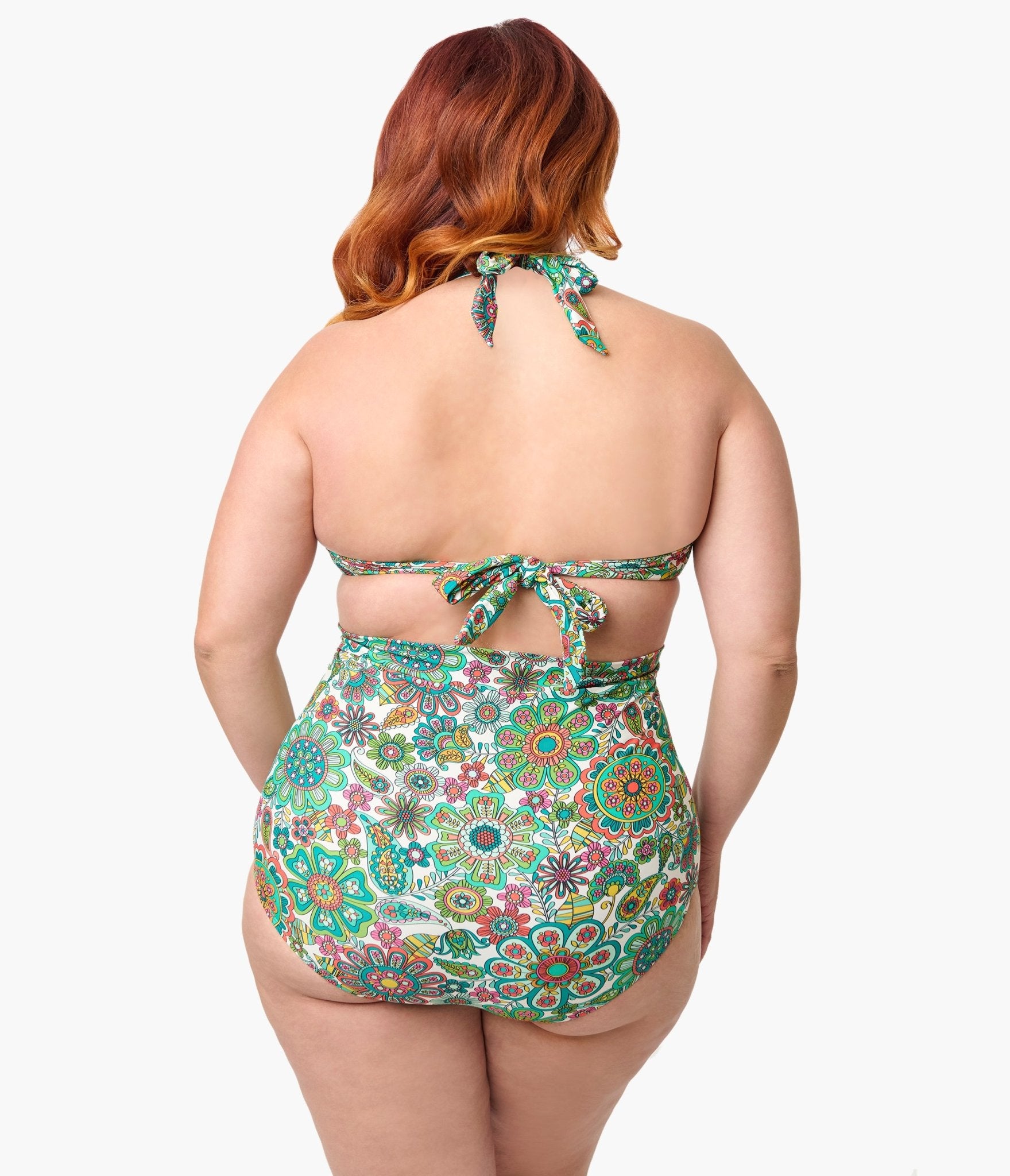 Unique Vintage Plus Size Green Kaleidoscope Monroe Halter Swim Top - Unique Vintage - Womens, SWIM, TOP