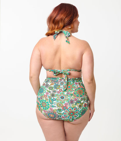 Unique Vintage Plus Size Green Kaleidoscope Monroe Swim Bottom - Unique Vintage - Womens, SWIM, BOTTOM