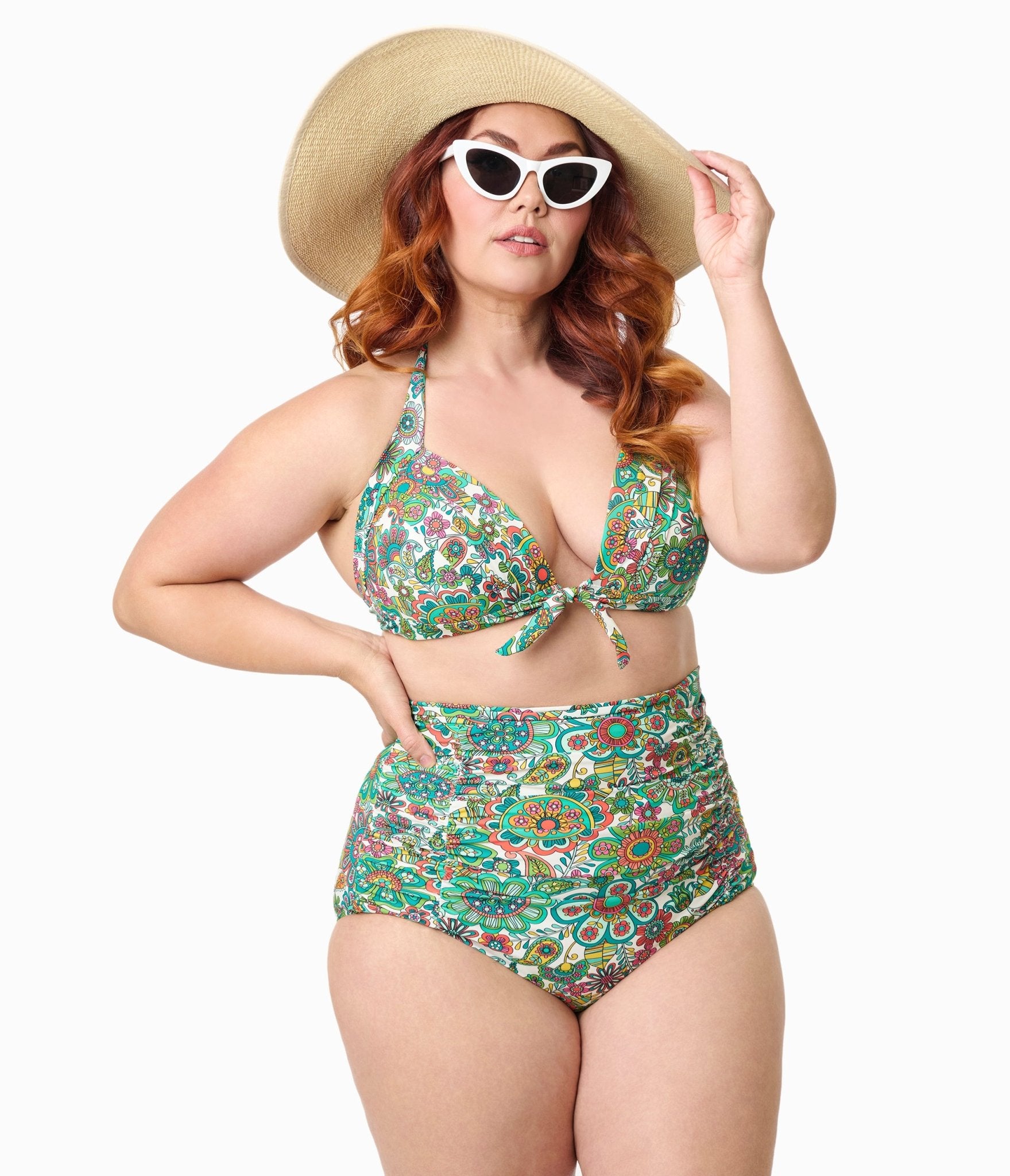 Unique Vintage Plus Size Green Kaleidoscope Monroe Swim Bottom - Unique Vintage - Womens, SWIM, BOTTOM