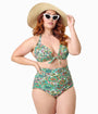 Unique Vintage Plus Size Green Kaleidoscope Monroe Swim Bottom