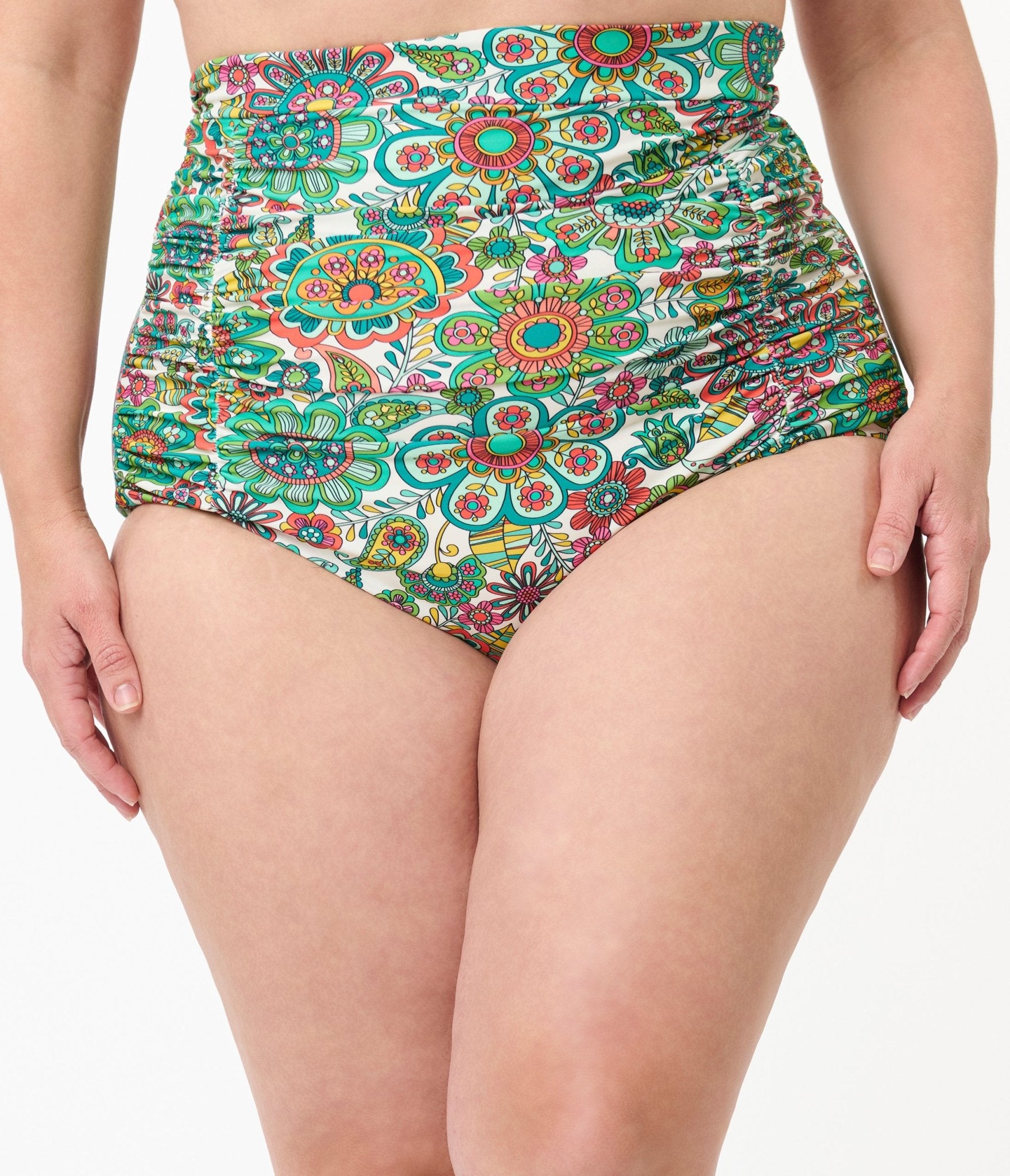 Unique Vintage Plus Size Green Kaleidoscope Monroe Swim Bottom - Unique Vintage - Womens, SWIM, BOTTOM