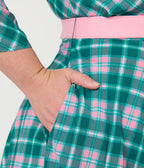 Unique Vintage Plus Size Green & Light Pink Bias Plaid Swing Dress - Unique Vintage - Womens, DRESSES, SWING