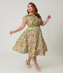Unique Vintage Plus Size Green Mason Jar Print Cotton Hedda Swing Dress