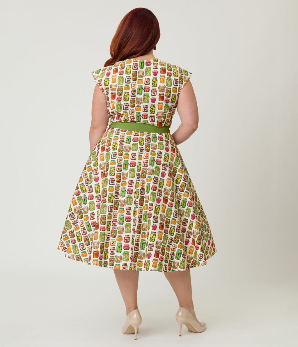 Unique Vintage Plus Size Green Mason Jar Print Cotton Hedda Swing Dress - Unique Vintage - Womens, DRESSES, SWING