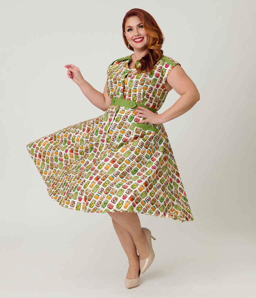 Unique Vintage Plus Size Green Mason Jar Print Cotton Hedda Swing Dress - Unique Vintage - Womens, DRESSES, SWING
