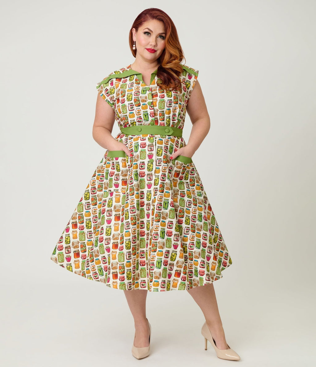 Unique Vintage Plus Size Green Mason Jar Print Cotton Hedda Swing Dress - Unique Vintage - Womens, DRESSES, SWING