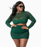 Unique Vintage Plus Size Green Mesh Long Sleeve Swim Top - Unique Vintage - Womens, SWIM, TOP