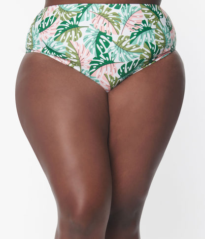 Unique Vintage Plus Size Green Monstera Print Daphne Swim Bottoms - Unique Vintage - Womens, SWIM, BOTTOM