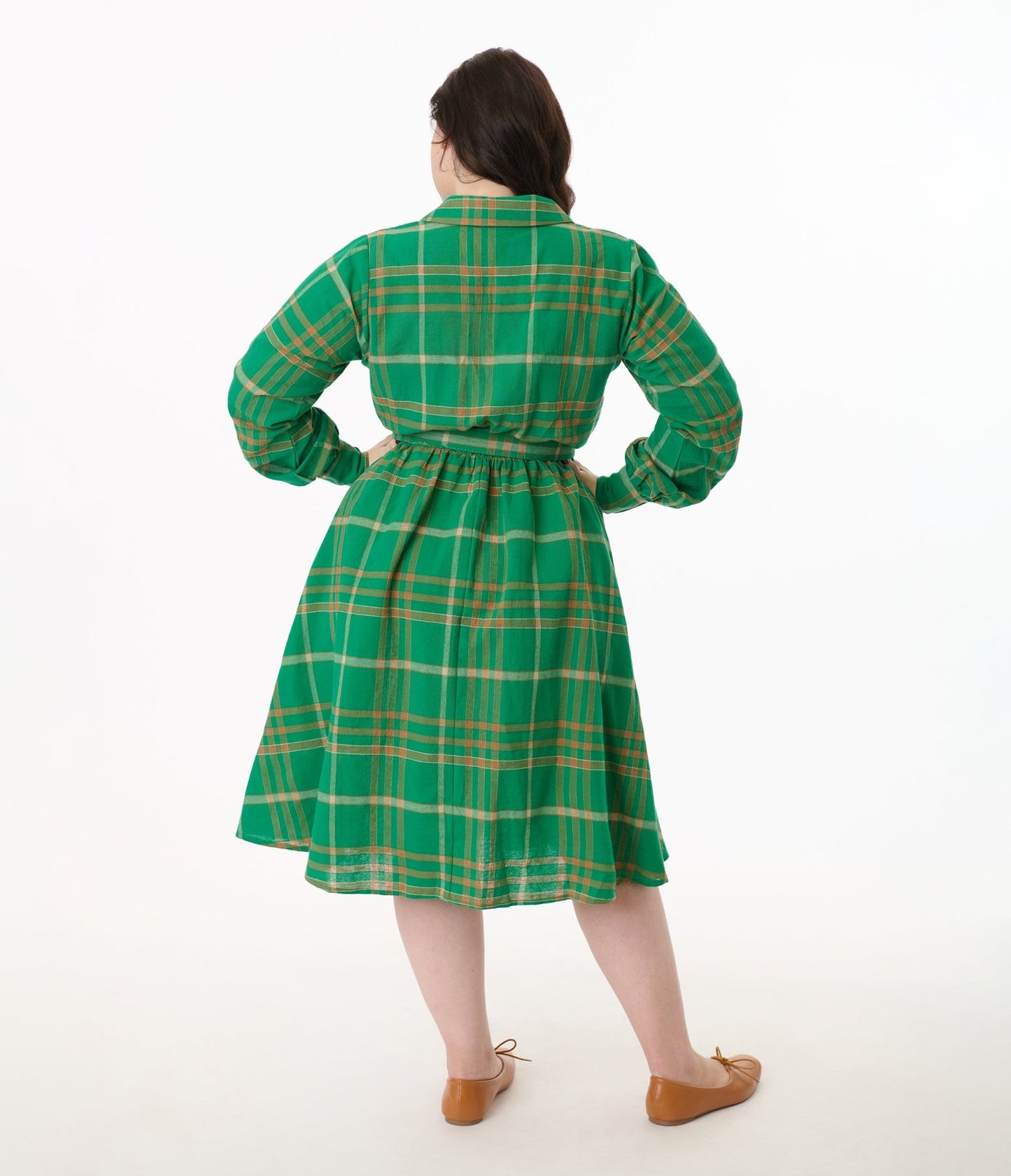 Unique Vintage Plus Size Green Plaid Belted Cotton Shirt Dress - Unique Vintage - Womens, DRESSES, SWING