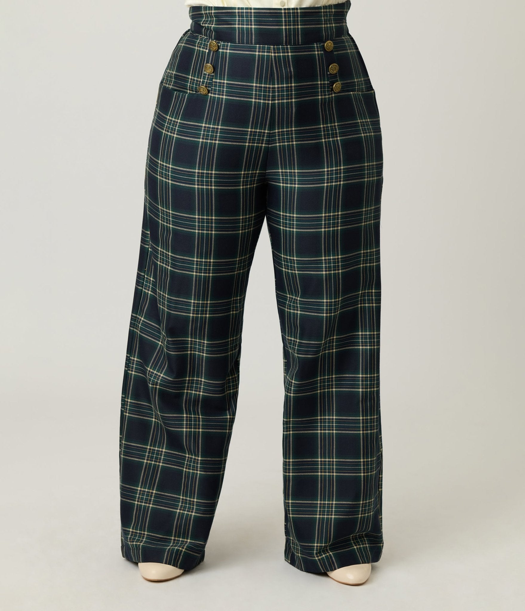Unique Vintage Plus Size Green Plaid High Waist Sailor Ginger Pants - Unique Vintage - Womens, BOTTOMS, PANTS