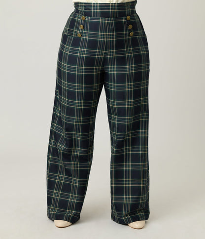Unique Vintage Plus Size Green Plaid High Waist Sailor Ginger Pants - Unique Vintage - Womens, BOTTOMS, PANTS