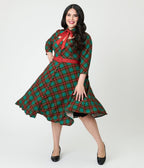 Unique Vintage Plus Size Green & Red Bias Plaid Swing Dress - Unique Vintage - Womens, DRESSES, SWING