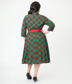 Unique Vintage Plus Size Green & Red Bias Plaid Swing Dress - Unique Vintage - Womens, DRESSES, SWING