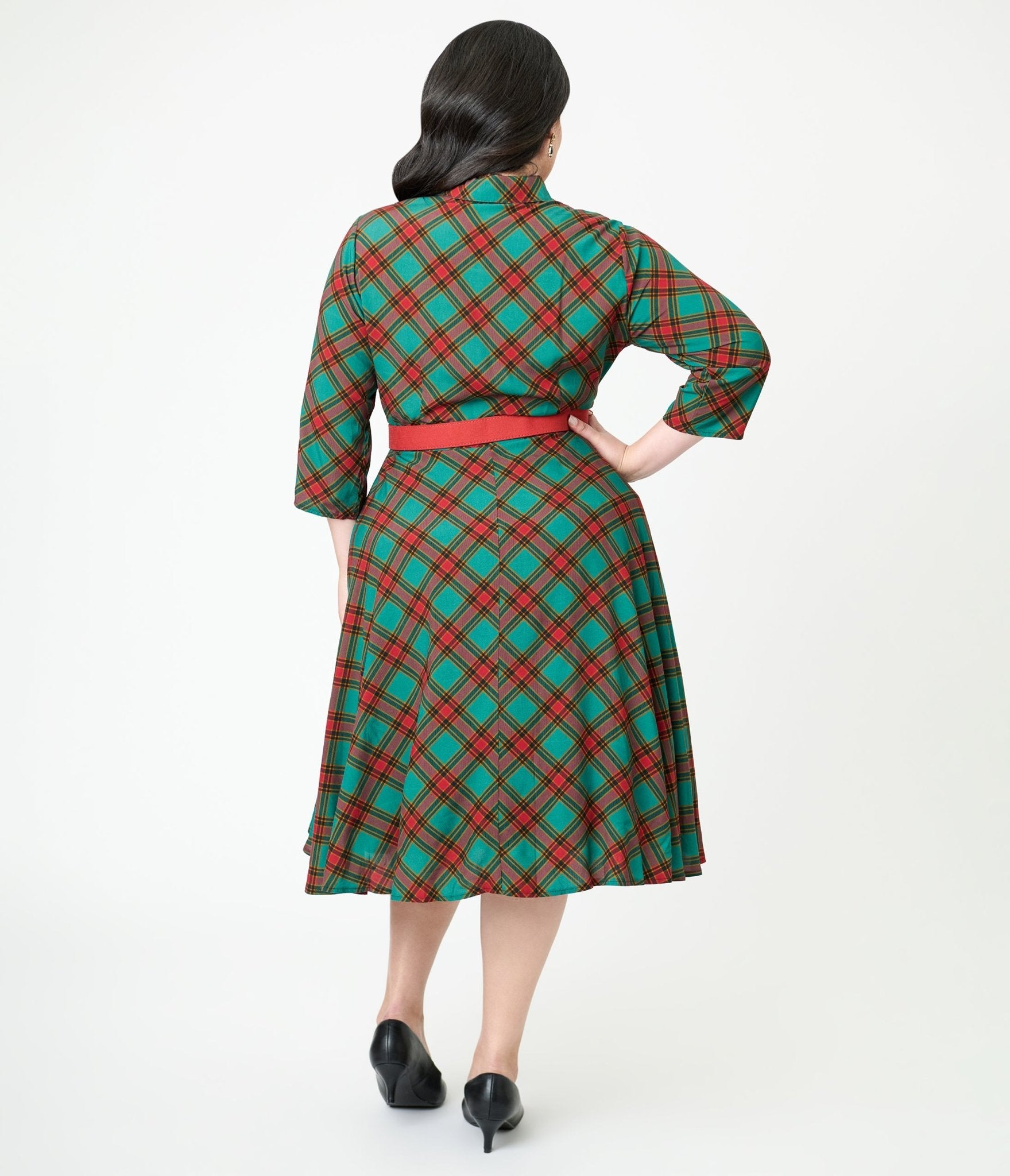 Unique Vintage Plus Size Green & Red Bias Plaid Swing Dress - Unique Vintage - Womens, DRESSES, SWING