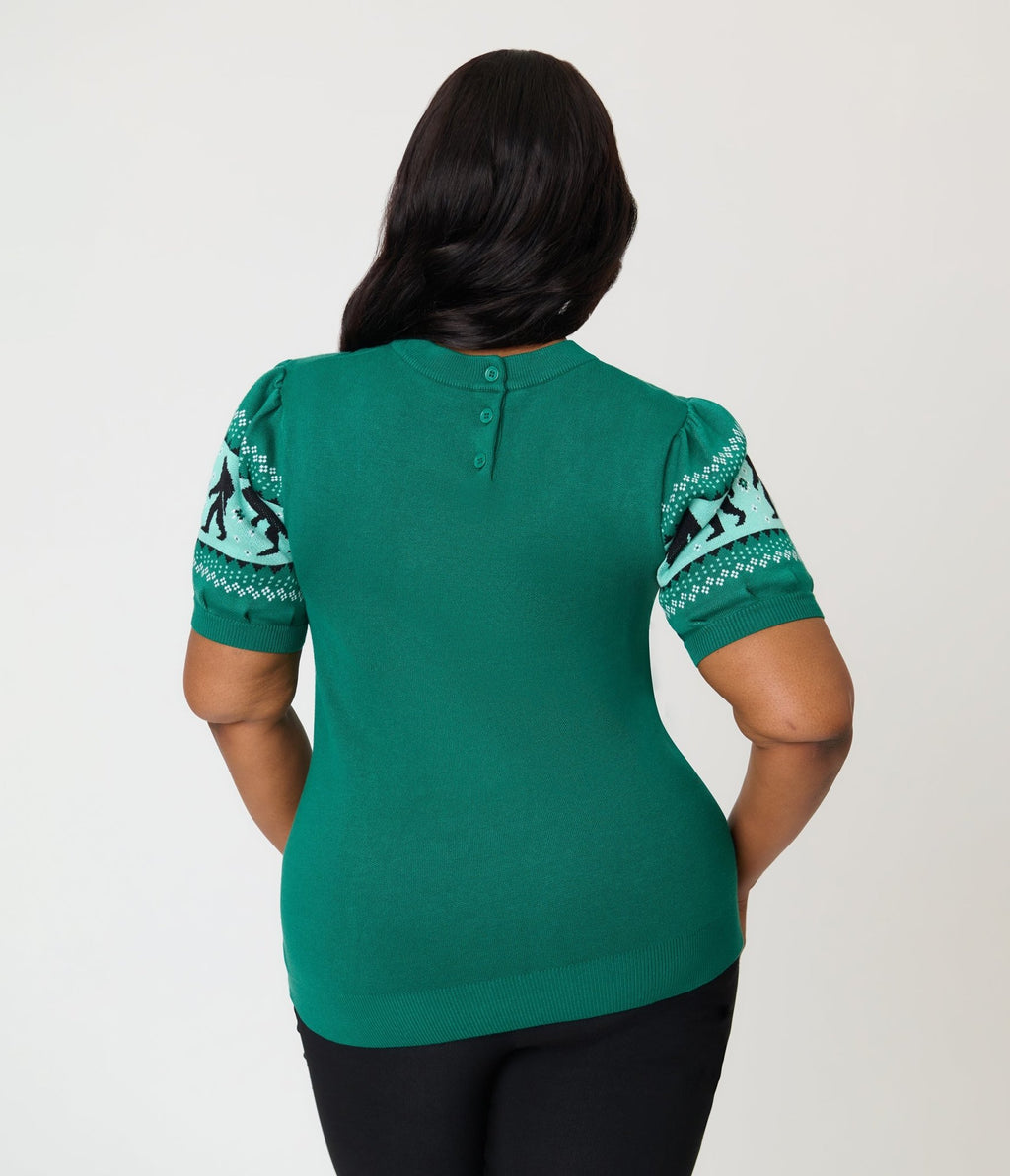 Unique Vintage Plus Size Green Sasquatch Fair Isle Paige Sweater - Unique Vintage - Womens, TOPS, SWEATERS