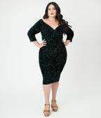Unique Vintage Plus Size Green Sequin Shailene Pencil Dress - Unique Vintage - Womens, DRESSES, WIGGLE
