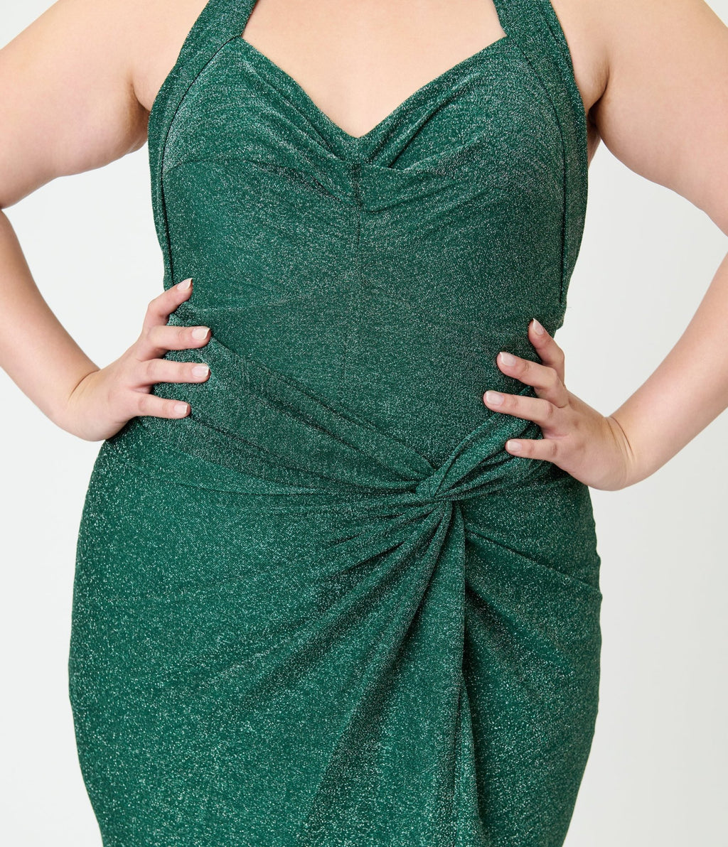 Unique Vintage Plus Size Green Shimmer Romper & Sarong Set - Unique Vintage - Womens, BOTTOMS, ROMPERS AND JUMPSUITS