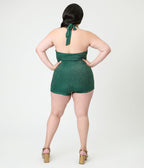 Unique Vintage Plus Size Green Shimmer Romper & Sarong Set - Unique Vintage - Womens, BOTTOMS, ROMPERS AND JUMPSUITS