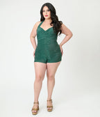 Unique Vintage Plus Size Green Shimmer Romper & Sarong Set - Unique Vintage - Womens, BOTTOMS, ROMPERS AND JUMPSUITS