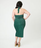 Unique Vintage Plus Size Green Shimmer Romper & Sarong Set - Unique Vintage - Womens, BOTTOMS, ROMPERS AND JUMPSUITS