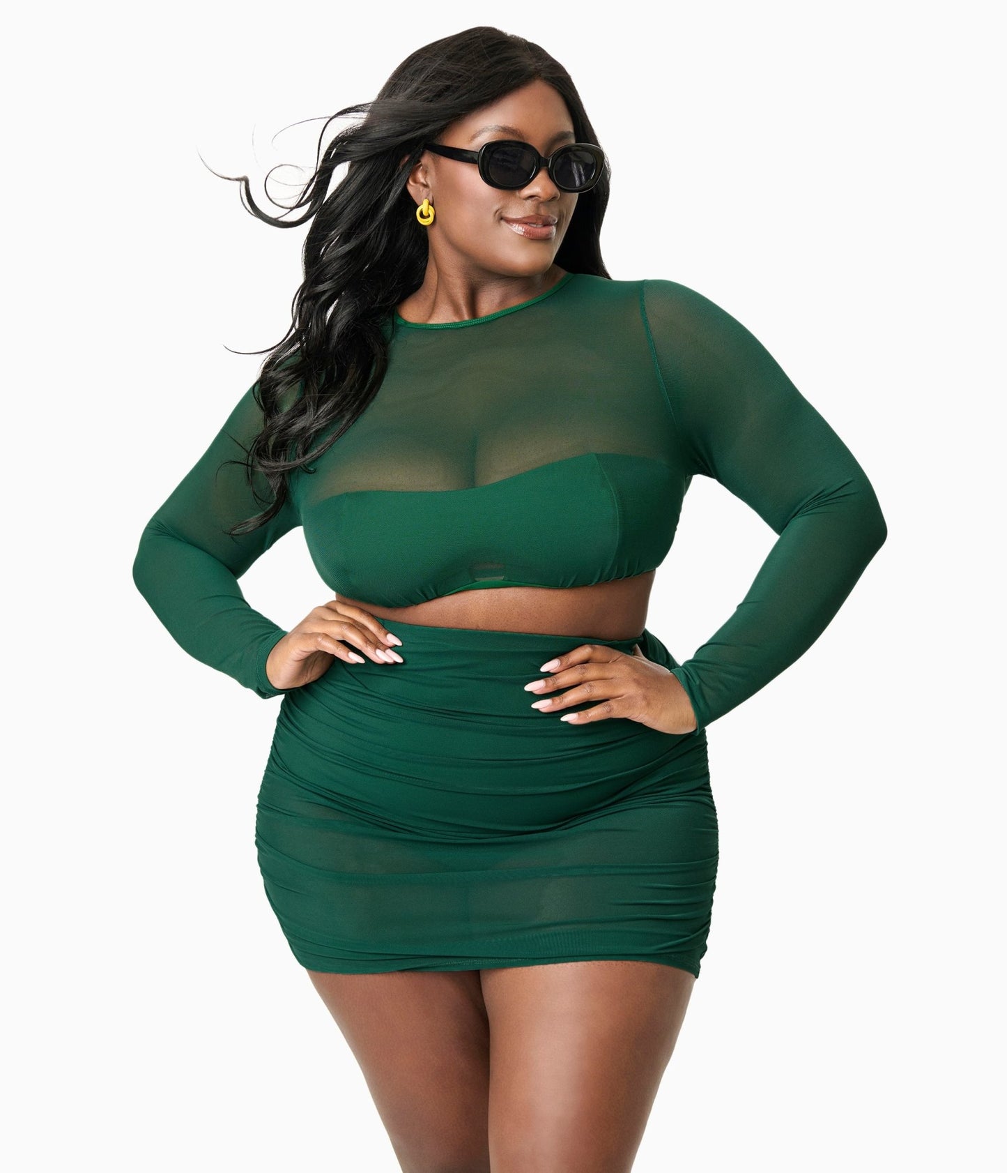 Unique Vintage Plus Size Green Shirred Skirt Swim Bottom - Unique Vintage - Womens, SWIM, BOTTOM