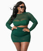 Unique Vintage Plus Size Green Shirred Skirt Swim Bottom