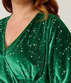 Unique Vintage Plus Size Green & Silver Stars Velvet Wrap Midi Dress - Unique Vintage - Womens, DRESSES, MIDI