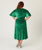Unique Vintage Plus Size Green & Silver Stars Velvet Wrap Midi Dress - Unique Vintage - Womens, DRESSES, MIDI