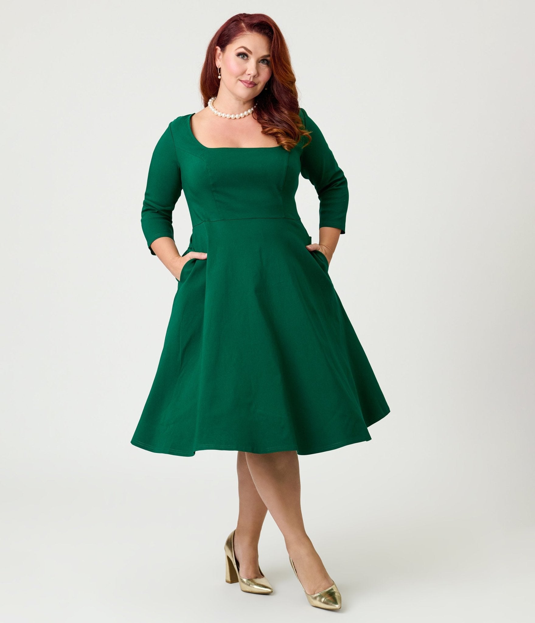 plus size square neck dress Unique Vintage Green Swing Whether you prefer a Vivian's brown polka dot all-products Color:NAVY/SILVER