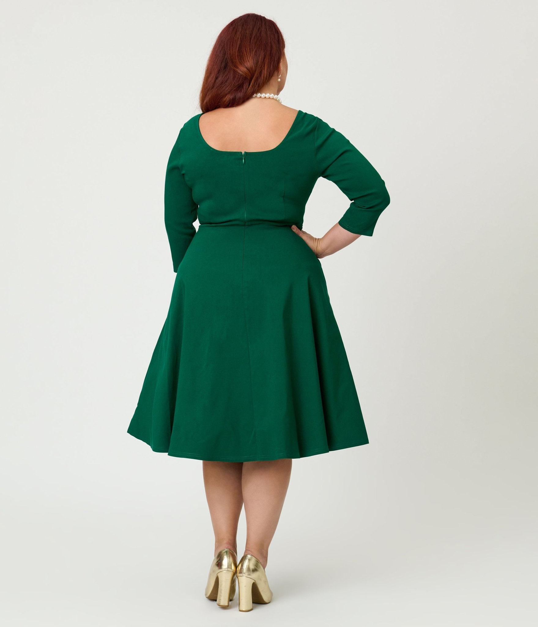 Unique Vintage Plus Size Green Square Neck Swing Dress - Unique Vintage - Womens, DRESSES, SWING