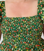 Unique Vintage Plus Size Green & Strawberry Print Smocked Bodice Midi Dress - Unique Vintage - Womens, DRESSES, MIDI