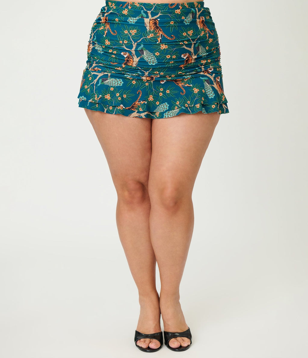 Unique Vintage Plus Size Green Tiger Print Alice Swim Skirt - Unique Vintage - Womens, SWIM, BOTTOM