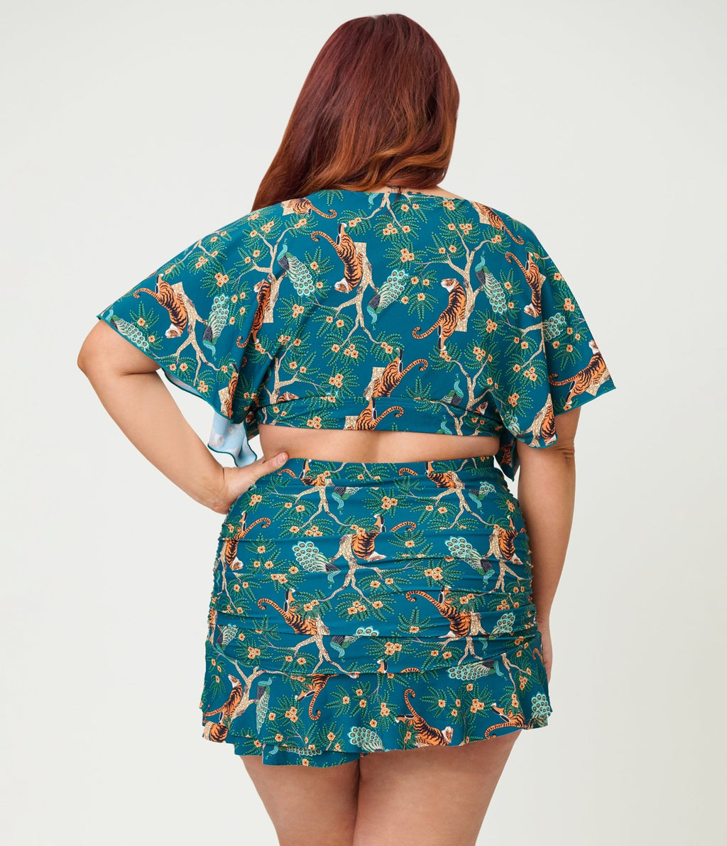 Unique Vintage Plus Size Green Tiger Print Alice Swim Skirt - Unique Vintage - Womens, SWIM, BOTTOM
