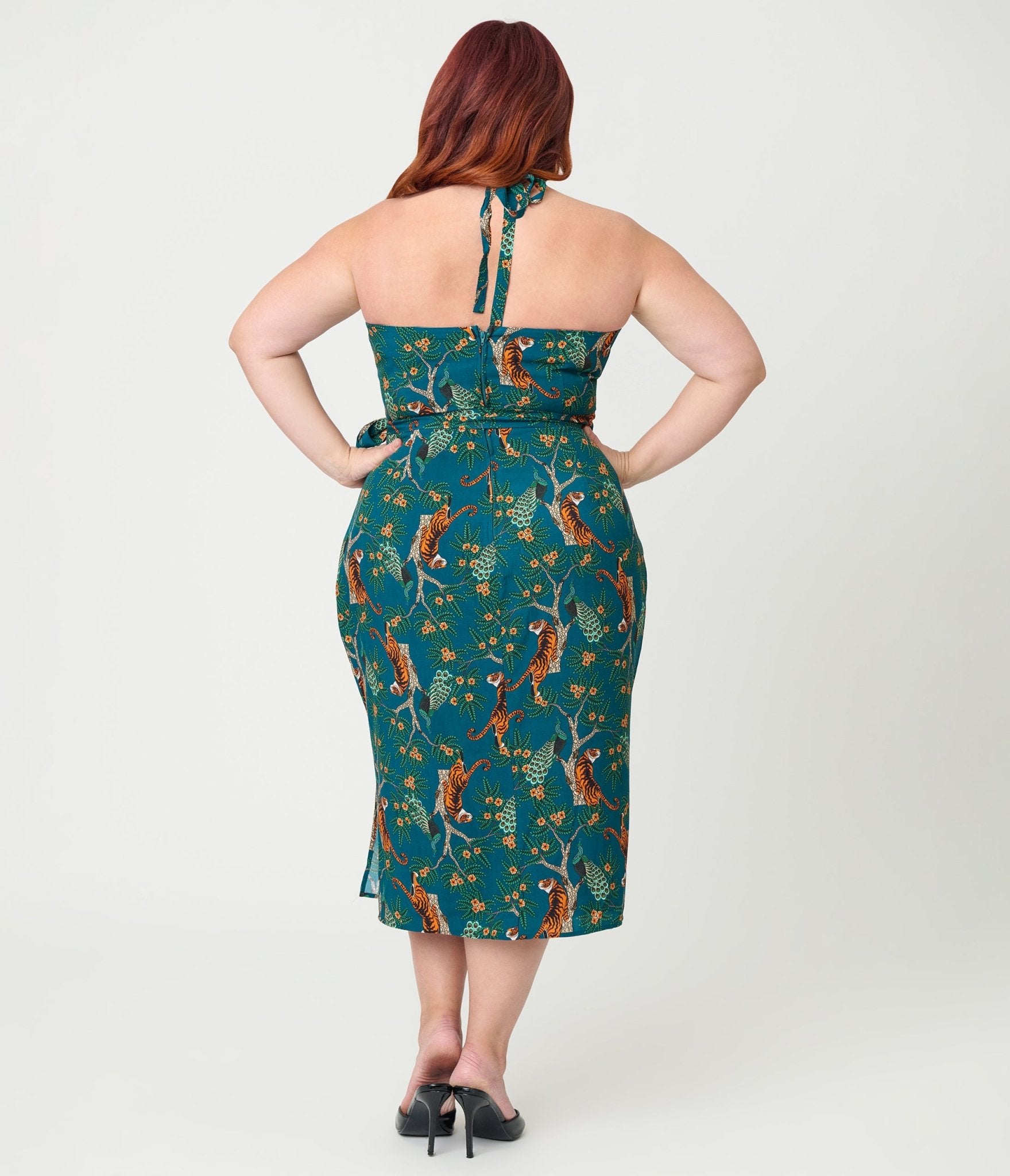 Unique Vintage Plus Size Green & Tiger Print Leilani Sarong Dress - Unique Vintage - Womens, DRESSES, WIGGLE