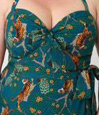 Unique Vintage Plus Size Green & Tiger Print Leilani Sarong Dress - Unique Vintage - Womens, DRESSES, WIGGLE