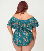 Unique Vintage Plus Size Green Tiger Print Off Shoulder Nantucket Swimsuit - Unique Vintage - Womens, SWIM, 1 PC