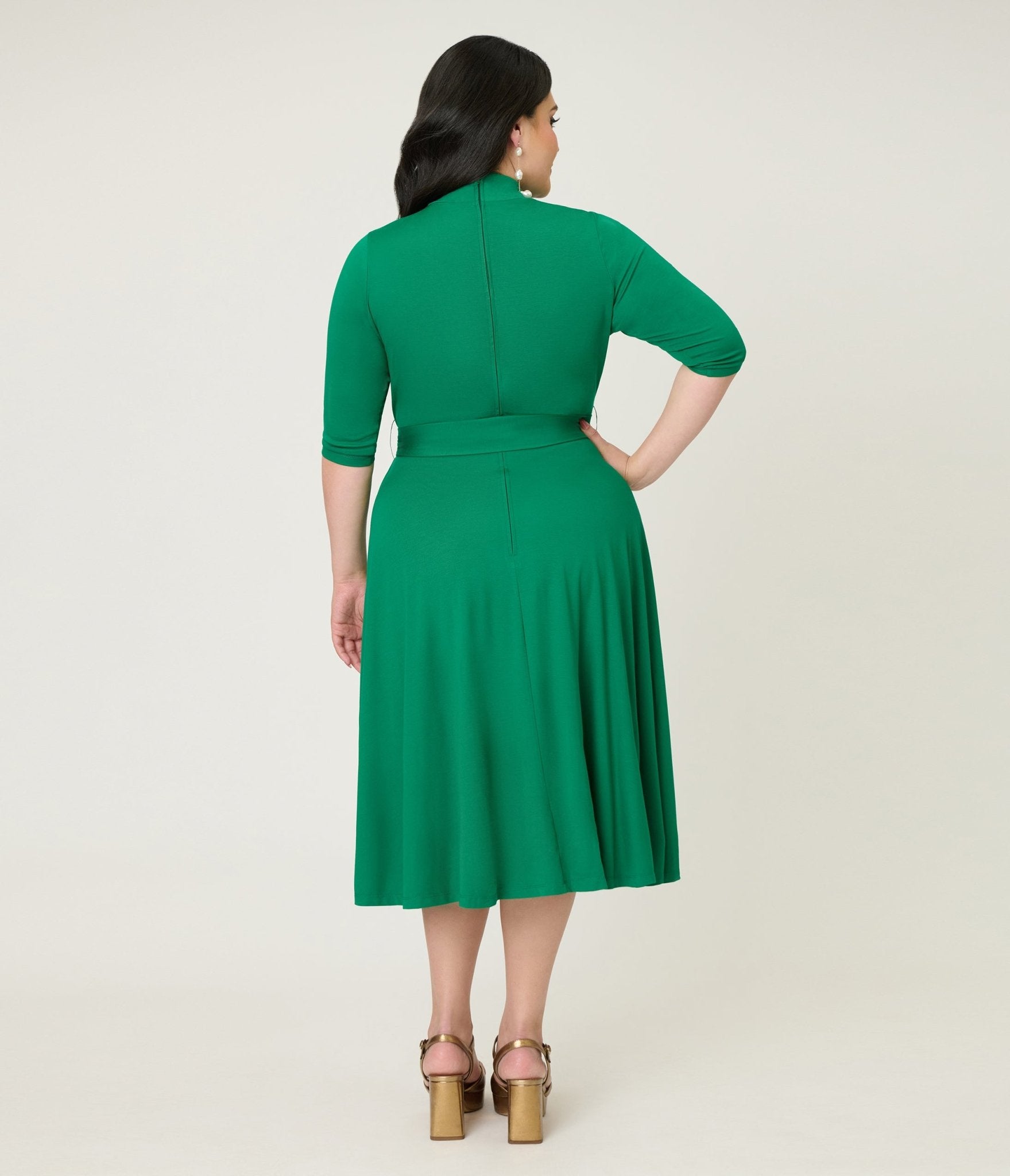 Unique Vintage Plus Size Green Turtleneck Midi Dress - Unique Vintage - Womens, DRESSES, FIT AND FLARE