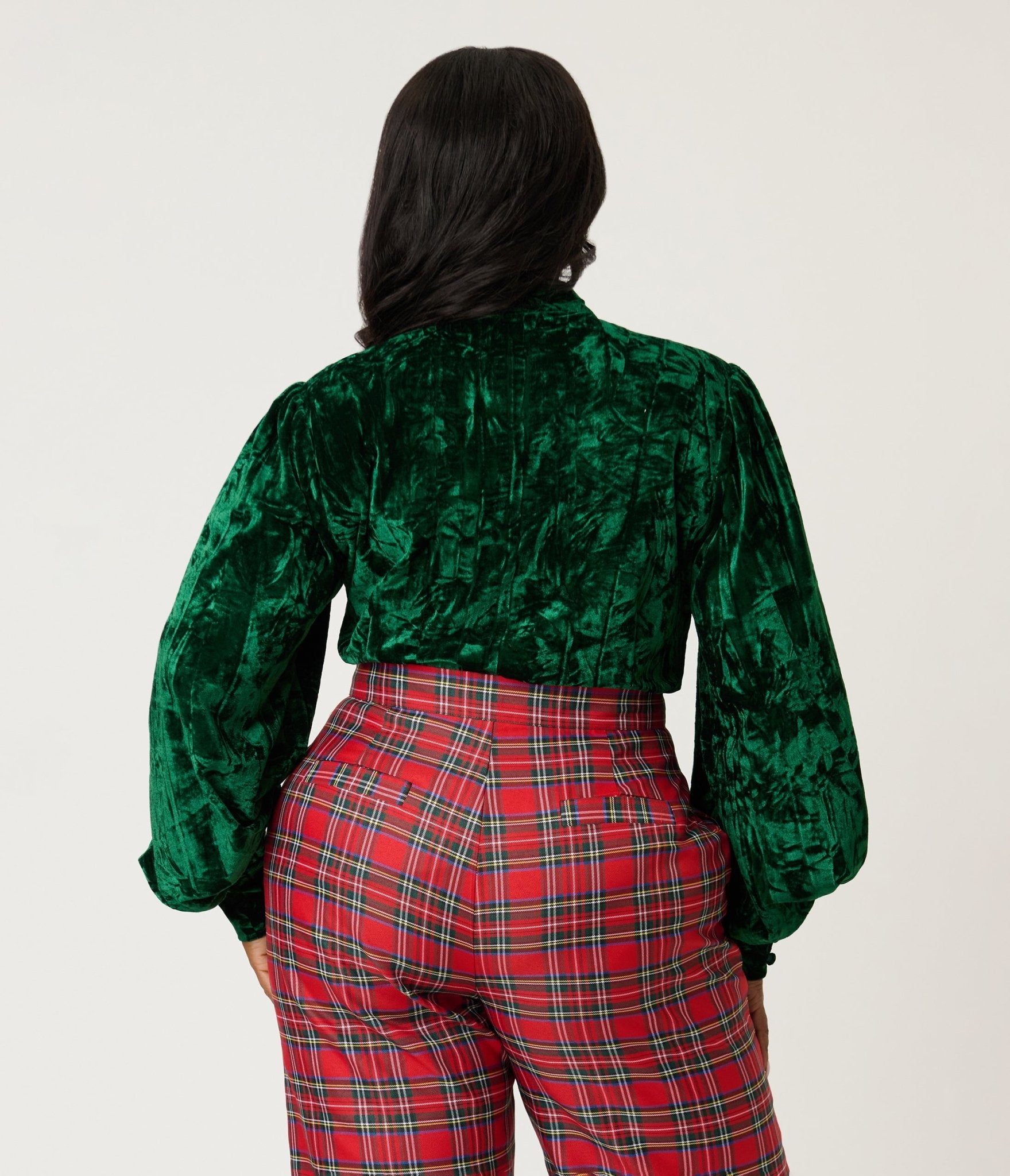 Unique Vintage Plus Size Green Velvet Gwen Blouse - Unique Vintage - Womens, TOPS, WOVEN TOPS