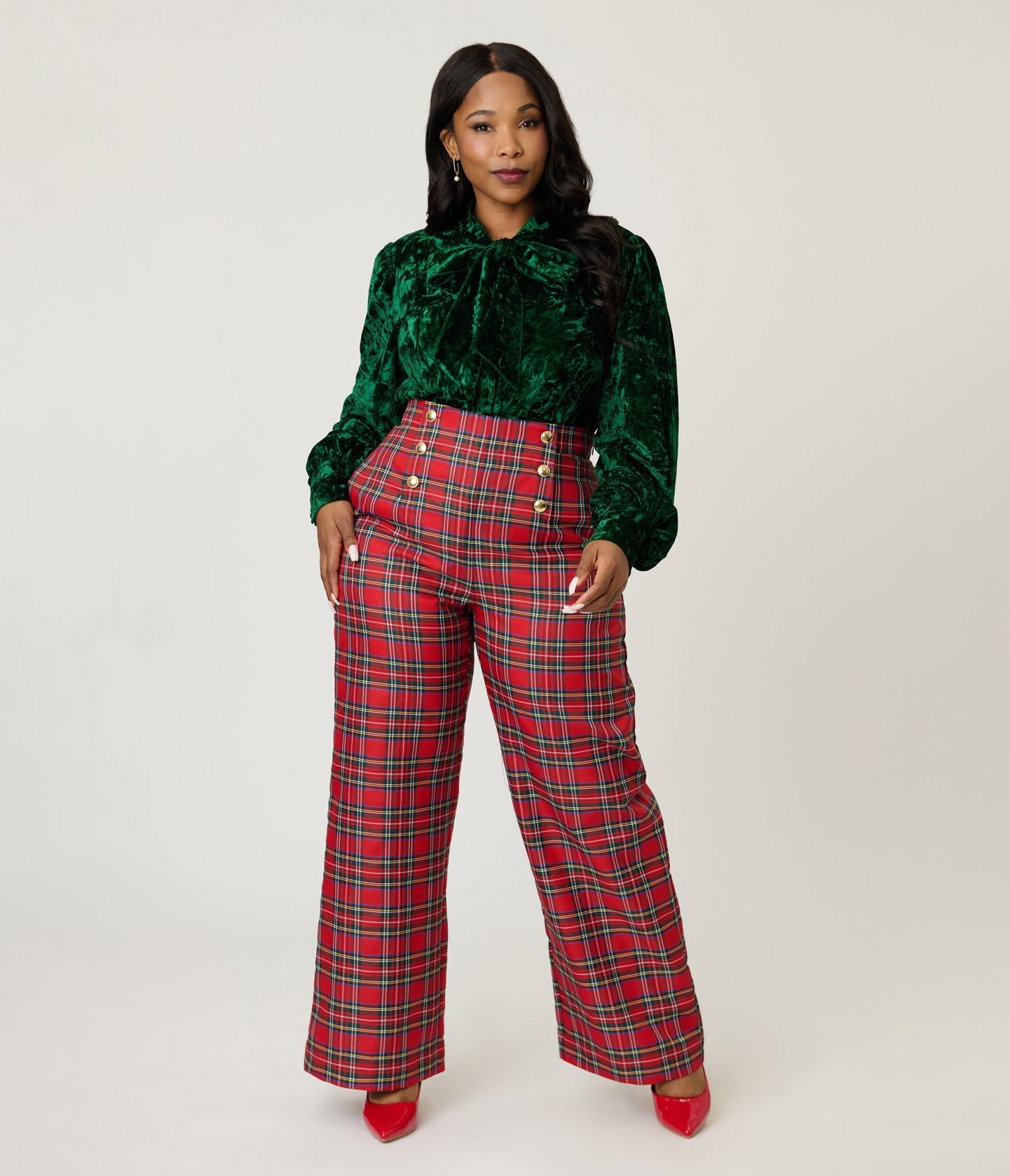 Unique Vintage Plus Size Green Velvet Gwen Blouse - Unique Vintage - Womens, TOPS, WOVEN TOPS