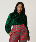 Unique Vintage Plus Size Green Velvet Gwen Blouse - Unique Vintage - Womens, TOPS, WOVEN TOPS