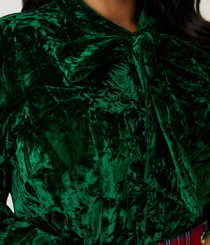 Unique Vintage Plus Size Green Velvet Gwen Blouse - Unique Vintage - Womens, TOPS, WOVEN TOPS