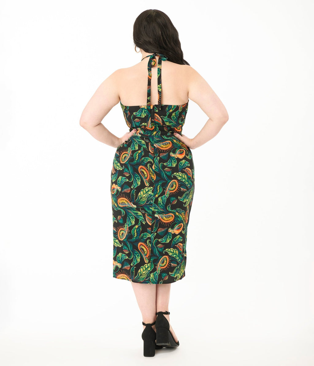 Unique Vintage Plus Size Green Venus Fly Trap Leilani Sarong Dress - Unique Vintage - Womens, DRESSES, WIGGLE