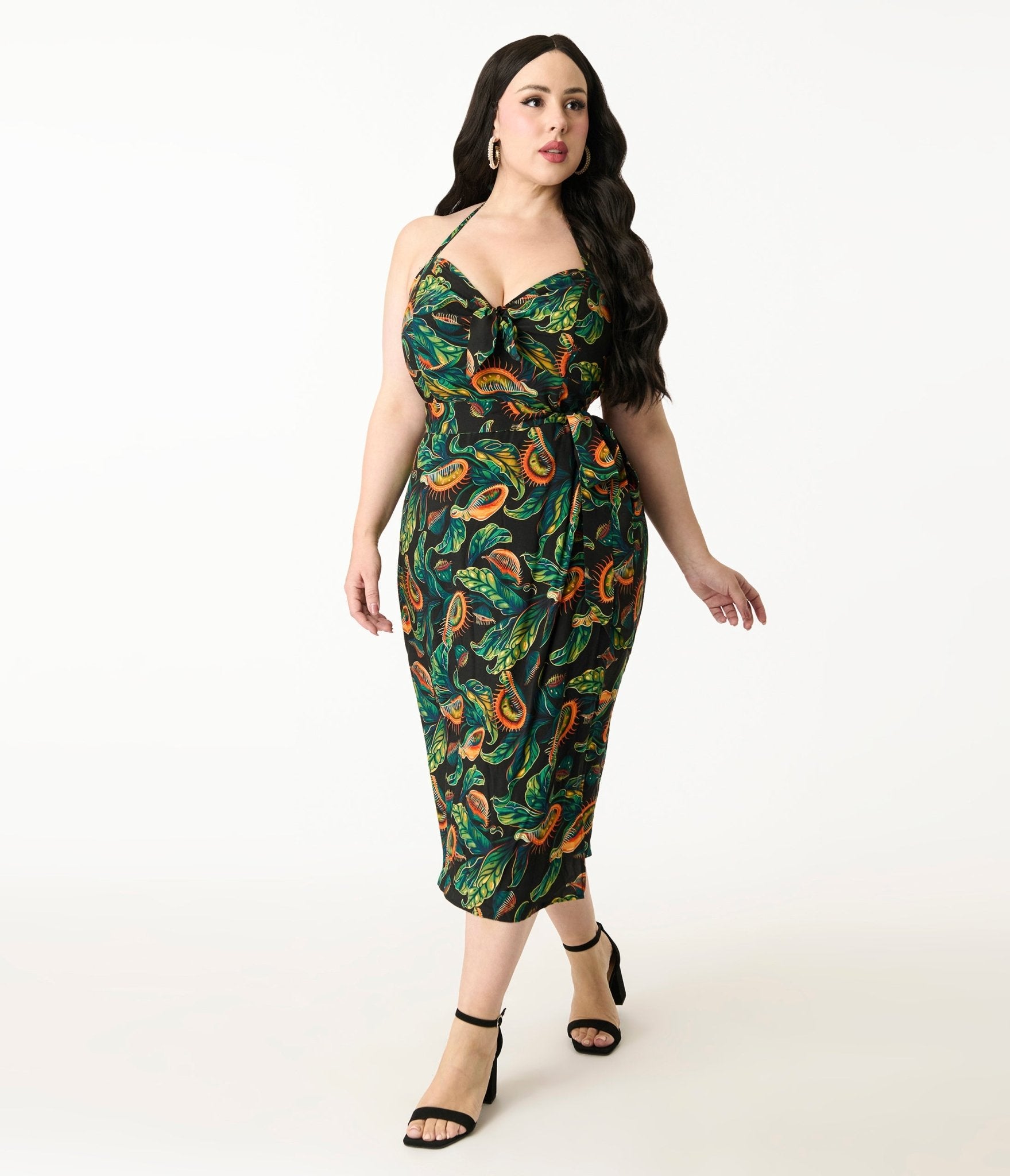 Unique Vintage Plus Size Green Venus Fly Trap Leilani Sarong Dress - Unique Vintage - Womens, DRESSES, WIGGLE