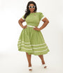 Unique Vintage Plus Size Green & White Butterfly Brooch Swing Dress