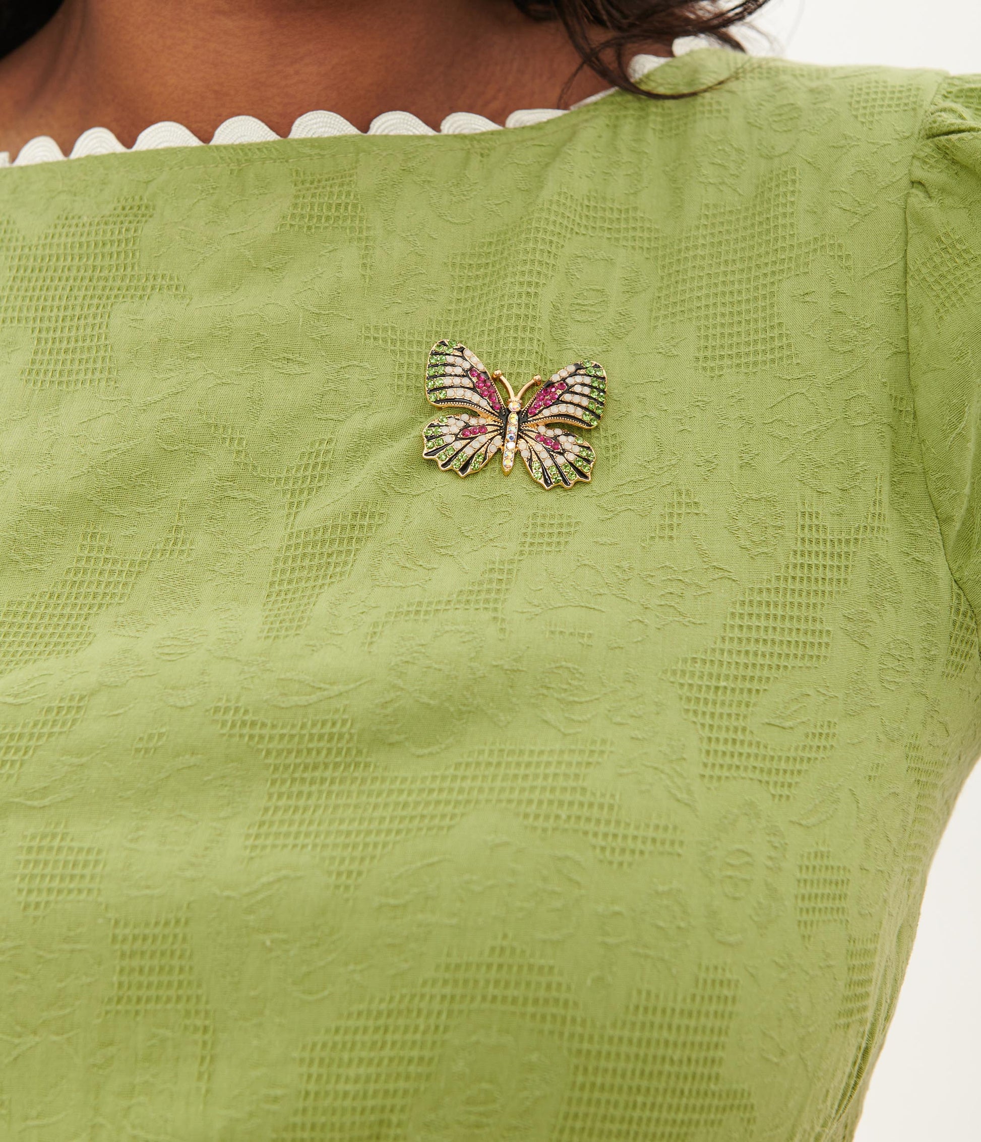 Unique Vintage Plus Size Green & White Butterfly Brooch Swing Dress - Unique Vintage - Womens, DRESSES, SWING