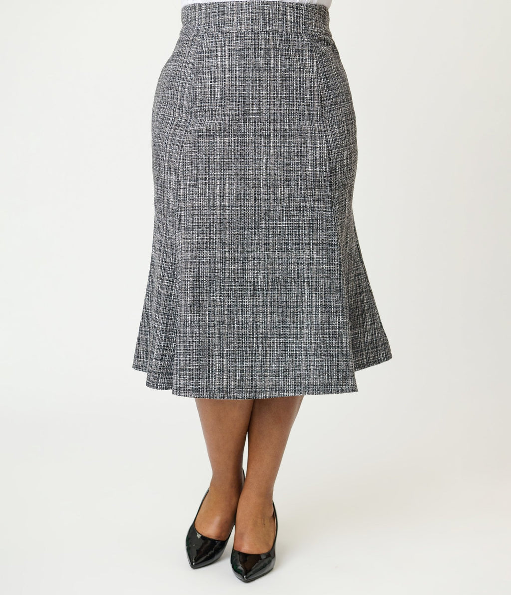 Unique Vintage Plus Size Grey Tweed Tina Trumpet Skirt - Unique Vintage - Womens, BOTTOMS, SKIRTS